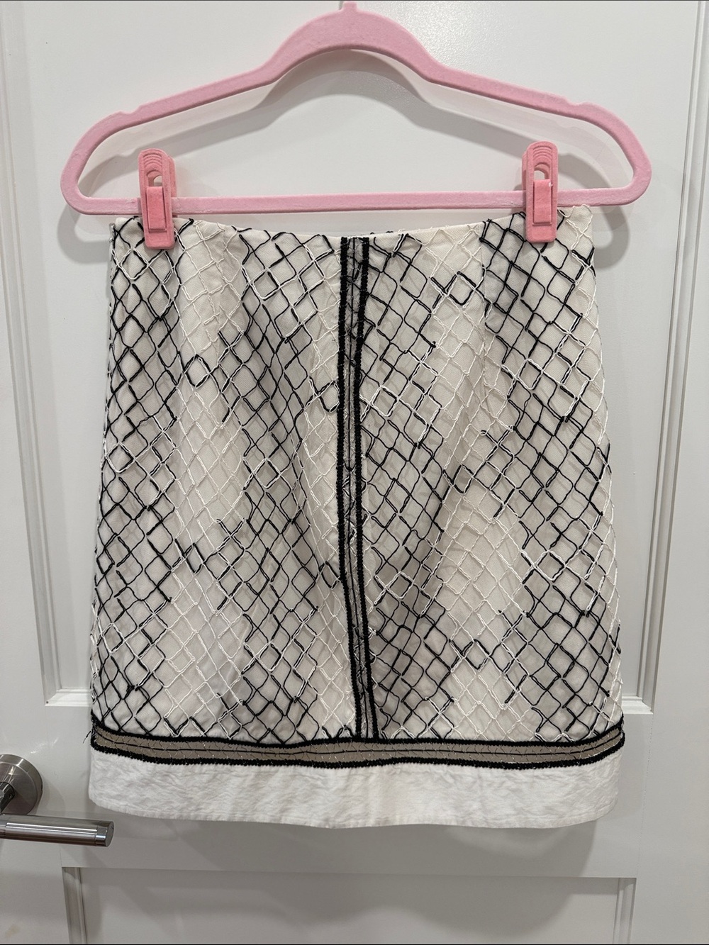 Jonathan Simkhai White Mini Skirt with Black Lattice Embroidery